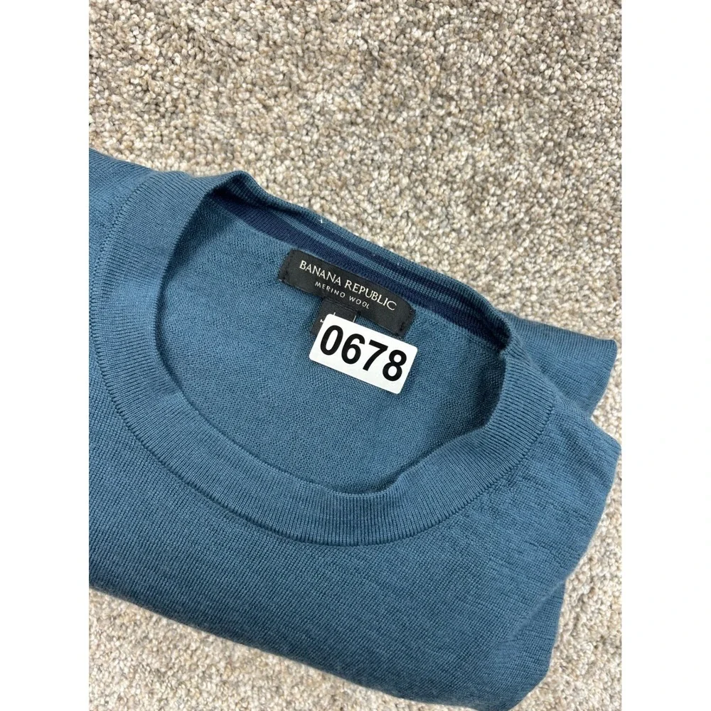 Banana Republic Mens Merino Wool Crewneck Sweater Teal Blue Large #0678